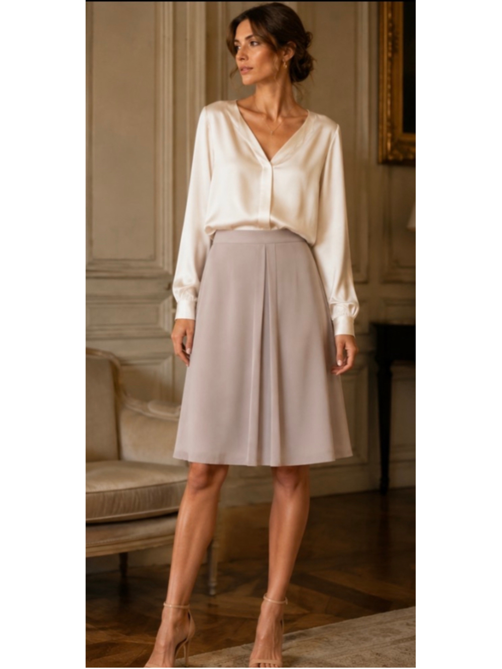 Women's Alberta Ferretti Silk Midi Skirt, Size 6, Taupe New!
